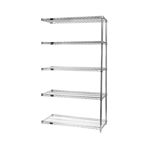 Wire Shelving Add-On Kit, 42"W x 18"D x 74"H, 600 - 800 lb. capacity, includes (4) wire shelves, (2) posts and (8) S-Hooks, 304 stainless steel, NSF, shipped KD