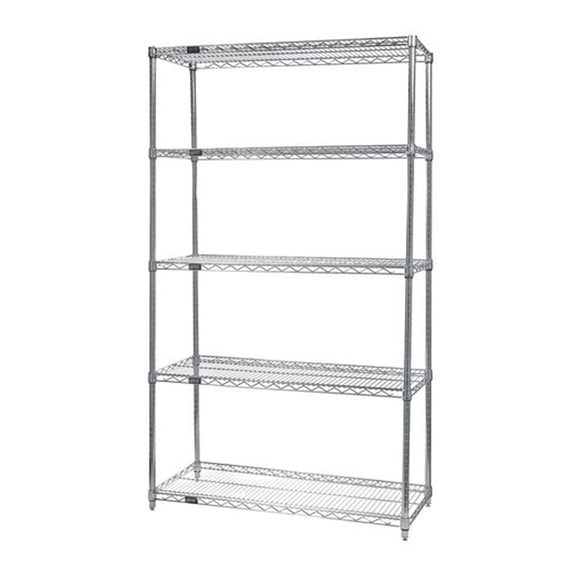 Wire Shelving Starter Kit, 60"W x 18"D x 54"H, 600 - 800 lb. capacity, includes (5) wire shelves and (4) posts, 304 stainless steel, NSF, shipped KD