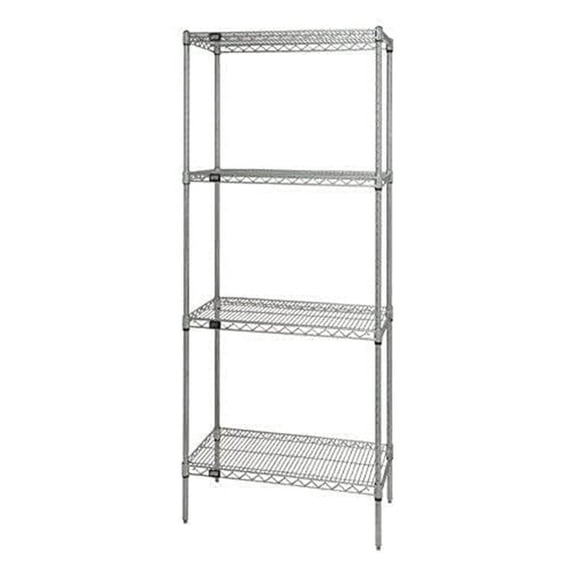 Wire Shelving Starter Kit, 36"W x 14"D x 63"H, 600 - 800 lb. capacity, includes (4) wire shelves and (4) posts, 304 stainless steel, NSF, shipped KD
