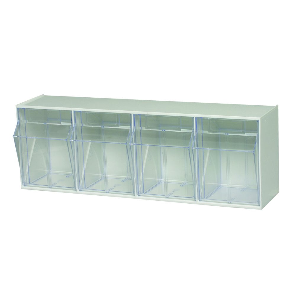 Modular White Tip-Out Bin Cabinet with Clear Compartments