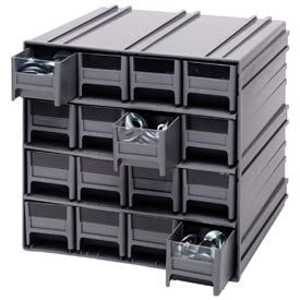 Quantum Interlocking Storage Cabinet QIC-161 - 11-3/4"Wx11-3/8"Dx11"H - 16 Gray Drawers