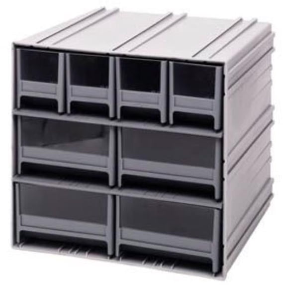 Quantum Storage Systems B382207 QIC-4244 Interlocking Storage Cabinet with 8 Gray Drawers - 11.75 x 11.37 x 11 in.