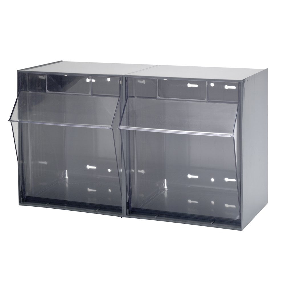 Tip Out Bin, (2) compartment, handle with label slot, opens to a 45 ...