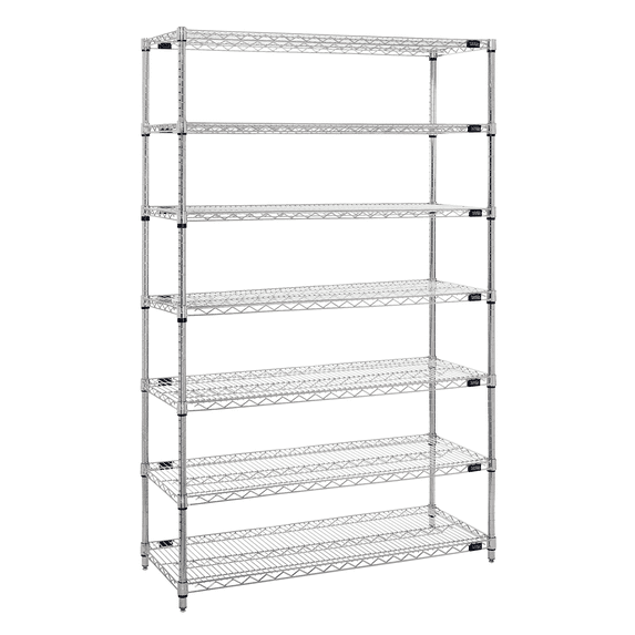 Quantum Storage Systems WR7-92080GY Wire Heavy Duty 7 Shelves 74" H x 48" W x 18" D with 24 Gray Bins 17" L x 11" W x 8" H