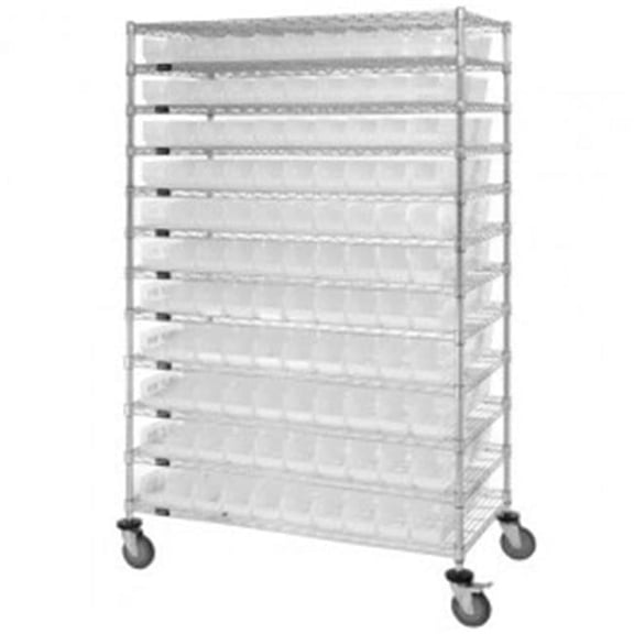 Quantum Storage WR74-1248-66102CL 12- Shelf Clear Wire Shelving Unit with 66 Bins - 12 x 48 x 74 in.