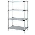 thumbnail image 1 of Solid Shelving Starter Kit, 48"W x 24"D x 74"H, 300 - 600 lb. capacity, includes (4) solid shelves and (4) posts, 304 stainless steel, NSF, shipped KD, 1 of 1