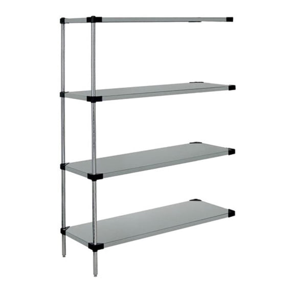 Solid Shelving Add-On Kit, 24"W x 24"D x 54"H, 300 - 600 lb. capacity, includes (4) solid shelves, (4) posts and (8) S-Hooks, 304 stainless steel, NSF, shipped KD