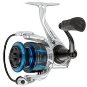 Quantum Strive Spinning Fishing Reel, Size 2500 Reel, 4+1 Bearings, 6.21 Gear Ratio, Rigid Aluminum Frame, Graphite Rotor, Sealed Design, CFX200 Carbon Fiber Xtreme Drag, Silver/Blue