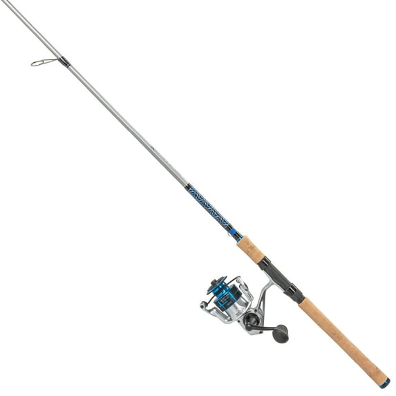 Quantum Strive Spinning Reel and Fishing Rod Combo, 7-Foot, 1-Piece, Medium-Light Power, Fast Action Rod, Graphite Composite Blank, Size 3000 Reel, 4+1 Bearings, 6.2:1 Gear Ratio, Silver/Blue