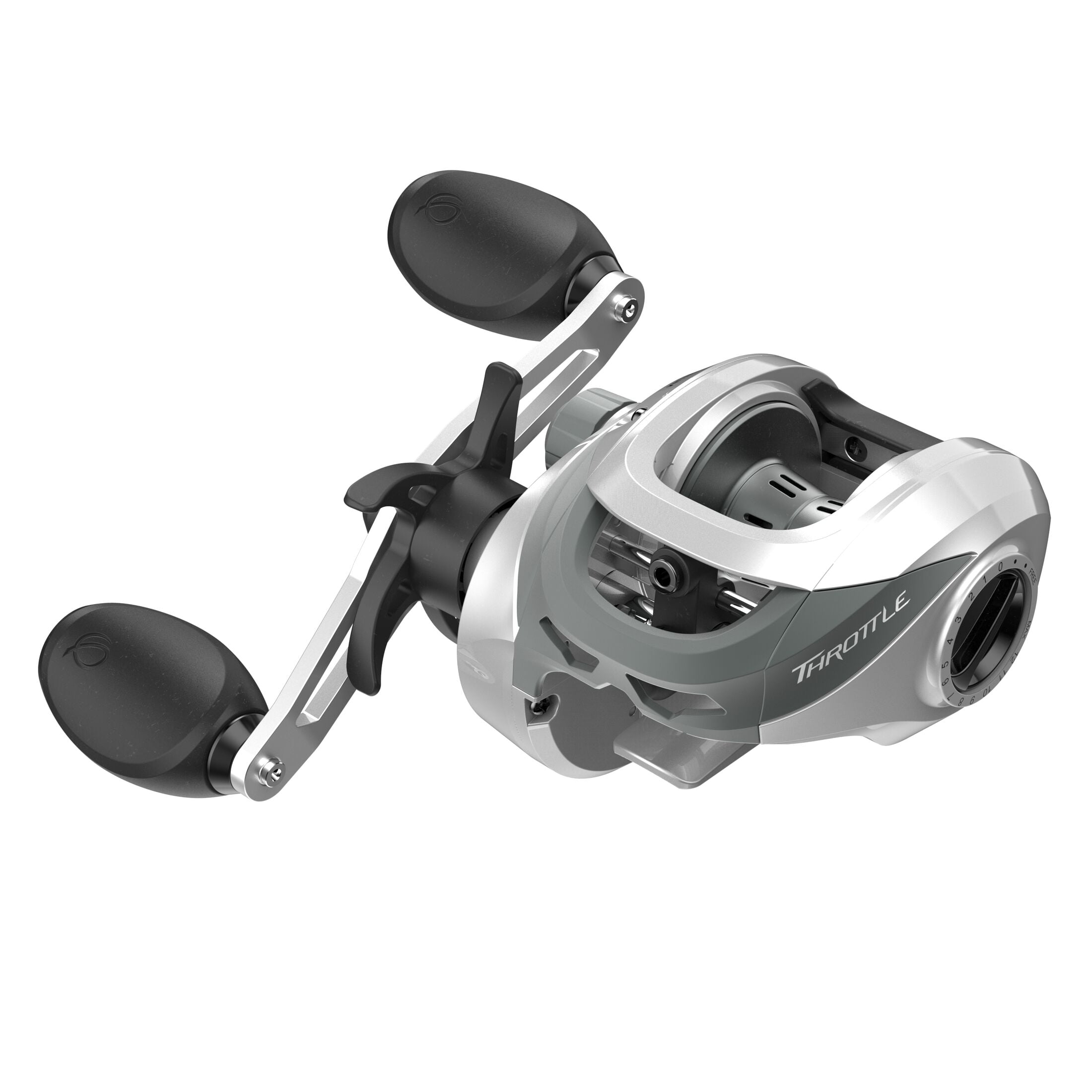 Quantum Throttle Baitcast Fishing Reel, Size 100 Reel, Right-Hand Retrieve, Silver/Black