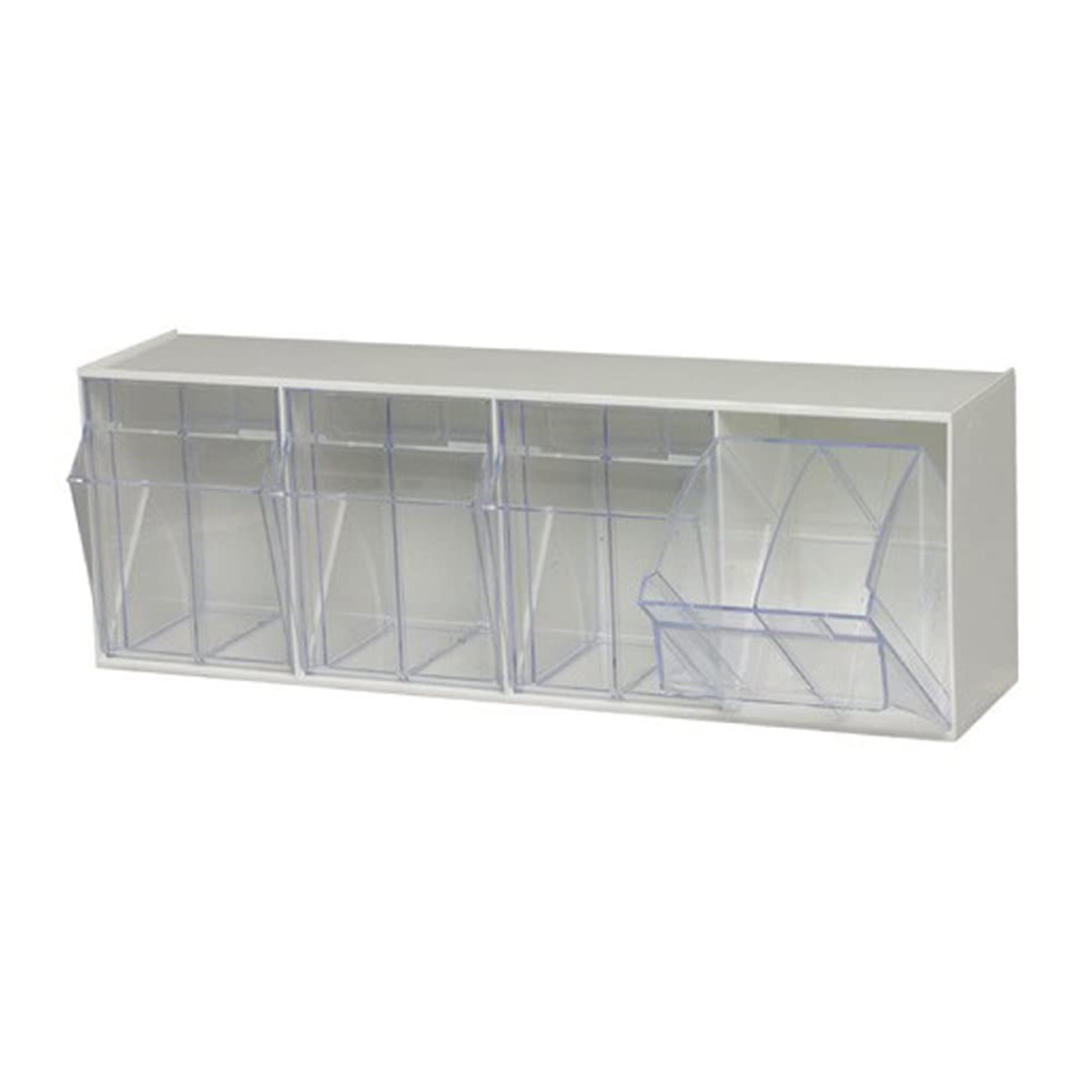 Modular White Tip-Out Bin Cabinet with Clear Compartments