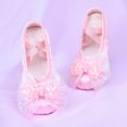 thumbnail image 1 of Quaouag Ballet Shoes for Girls Satin Dance Flat Practice Slippers Split Soft Leather Flat Sole Yoga Gymnastics Shoes, 1 of 4