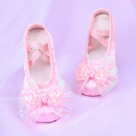 Quaouag Ballet Shoes for Girls Satin Dance Flat Practice Slippers Split Soft Leather Flat Sole Yoga Gymnastics Shoes