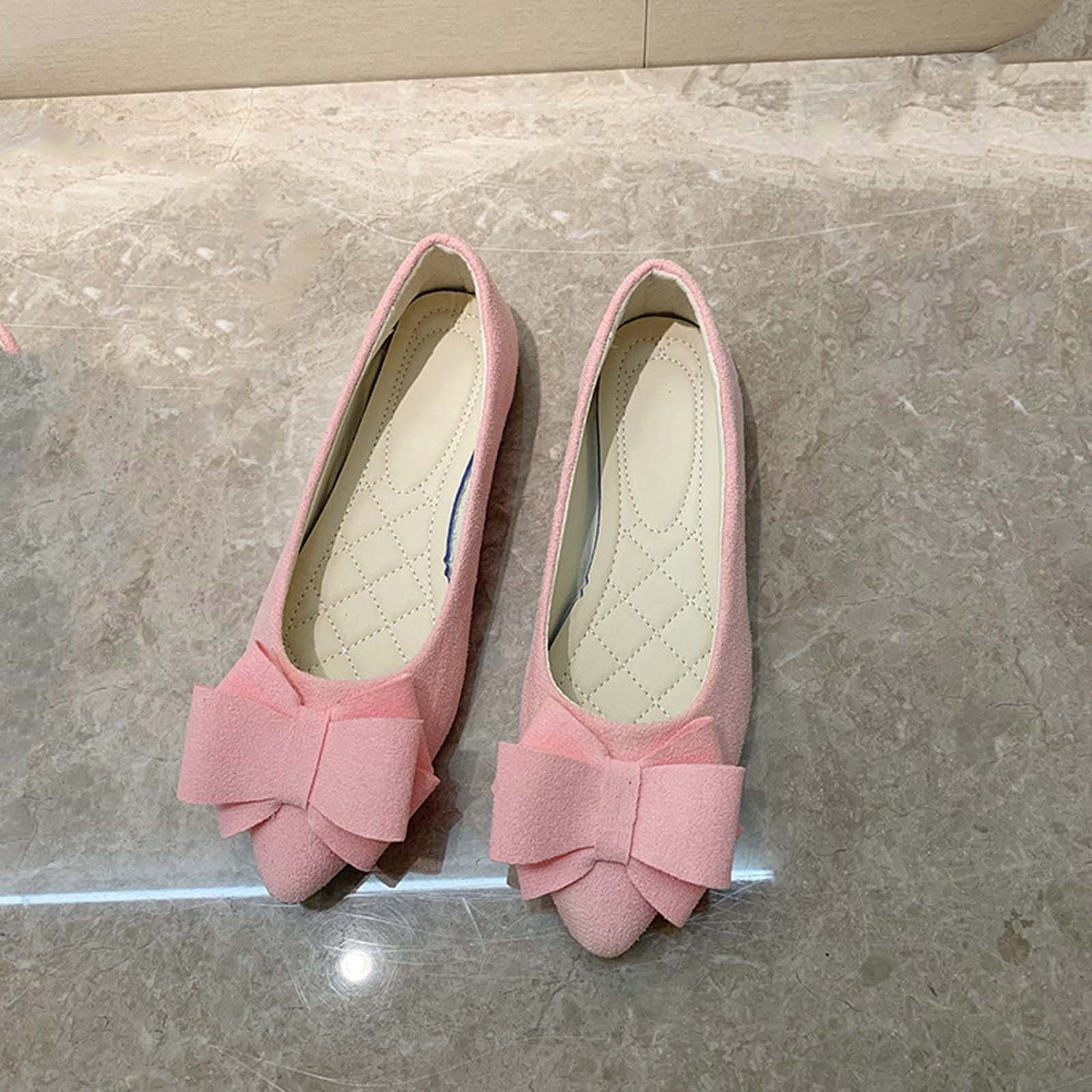 Quaouag Bowknot Ballet Flats Womens Pointy Toe Casual Flat Shoes Suede ...