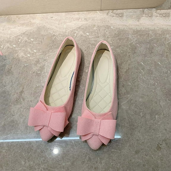 Quaouag Bowknot Ballet Flats Womens Pointy Toe Casual Flat Shoes Suede Dress Shoes Wear to Work Slip On Moccasins