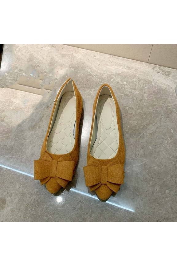 Bowknot Ballet Flats Womens Pointy Toe Casual Flat Shoes Suede Dress Shoes Wear to Work Slip On Moccasins