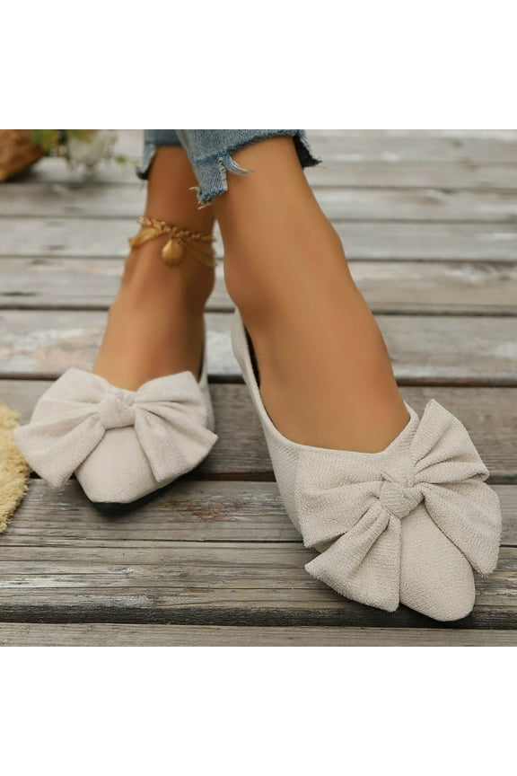 Bowknot Ballet Flats Womens Pointy Toe Casual Flat Shoes Suede Dress Shoes Wear to Work Slip On Moccasins
