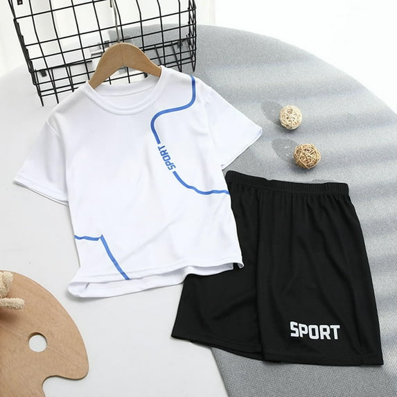 Quaouag Boys Short Sleeve T Shirt Track Shorts Set Two Piece Outfit Training Sportswear Suit Big Boys Track Suits Tracksuits