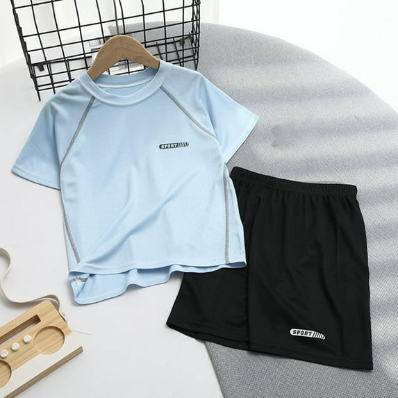 Quaouag Boys Short Sleeve T Shirt Track Shorts Set Two Piece Outfit Training Sportswear Suit Big Boys Track Suits Tracksuits