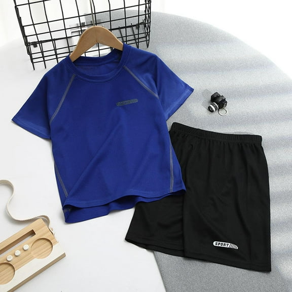 Quaouag Boys Short Sleeve T Shirt Track Shorts Set Two Piece Outfit Training Sportswear Suit Big Boys Track Suits Tracksuits