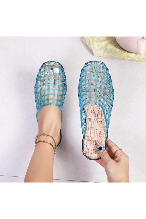Clear Jelly Mesh Slide Sandals for Women Slip on Closed Toe Flats Sandals Summer Beach Jelly Shoes
