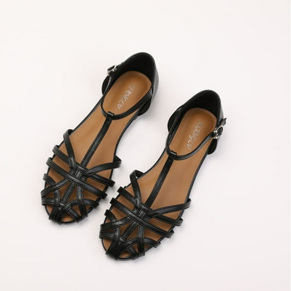 Quaouag Closed Toe Flat Sandals Women 2025 Comfortable Ankle Strap Strappy Sandals Casual Dressy Summer Gladiator Sandals