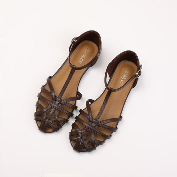 Quaouag Closed Toe Flat Sandals Women 2025 Comfortable Ankle Strap Strappy Sandals Casual Dressy Summer Gladiator Sandals