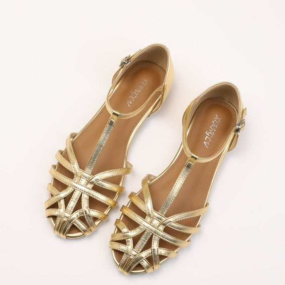 Quaouag Closed Toe Flat Sandals Women 2025 Comfortable Ankle Strap Strappy Sandals Casual Dressy Summer Gladiator Sandals