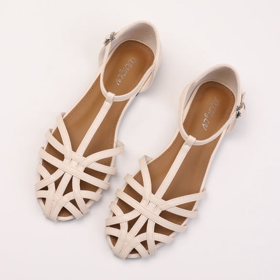 Quaouag Closed Toe Flat Sandals Women 2025 Comfortable Ankle Strap Strappy Sandals Casual Dressy Summer Gladiator Sandals