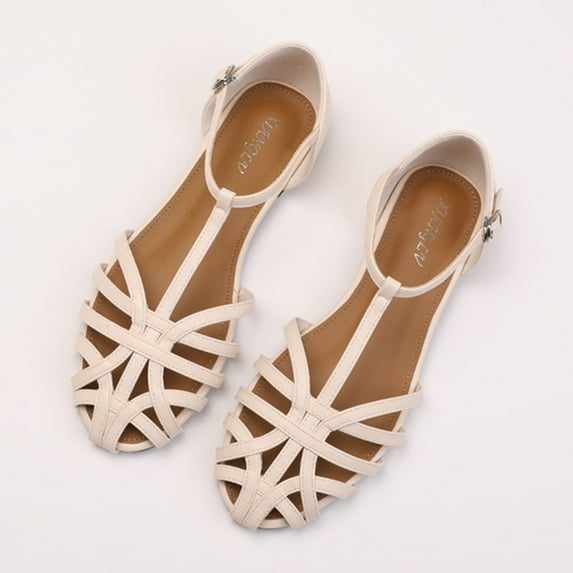 Quaouag Closed Toe Flat Sandals Women 2025 Comfortable Ankle Strap Strappy Sandals Casual Dressy Summer Gladiator Sandals