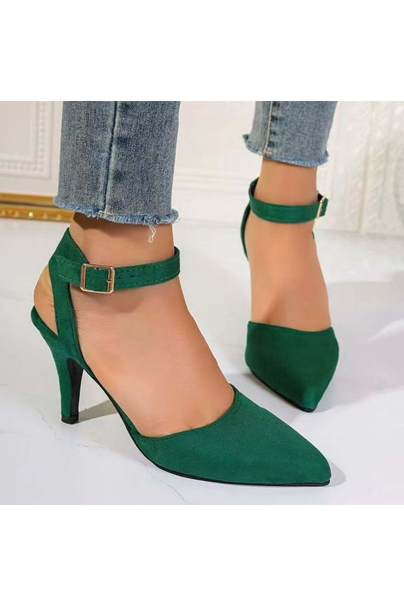 Closed Toe Heels Pumps for Women Stiletto Pointed Toe Ankle Strap Heels