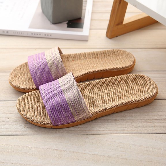 Quaouag Flax Tatami Slippers No Slip Indoor Slippers Open Toe