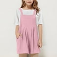 thumbnail image 1 of Quaouag Girl's Short Overalls Summer Casual Adjustable Strap Loose Linen Bib Overalls Short Jumpsuit Rompers with Pockets, 1 of 6