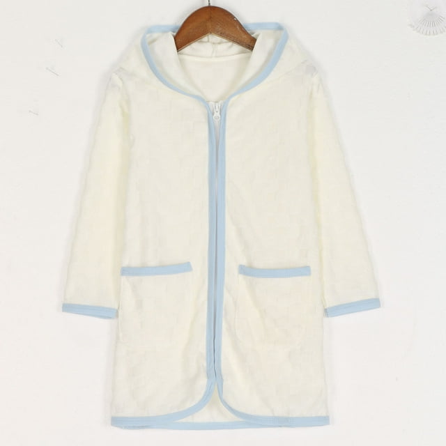 Quaouag Kids Terry Cloth Bathrobe & Sleepwear Zip Up Hooded Robe for Girls Boys - Soft Terry Cloth Coverup for Bath Time, Bedtime & Loungewear