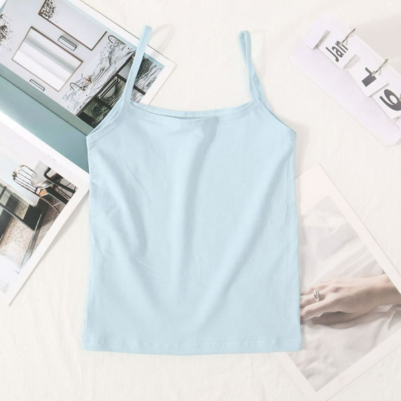 Quaouag Girls Cotton Tank Top Kids Spaghetti Straps Sleeveless Camisole Basic Tees Summer Solid Tshirt Y2k
