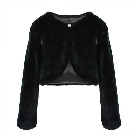Quaouag Girls Cozy Faux Fur Childrens Kids Bolero Shrug Jacket Wrap Coat