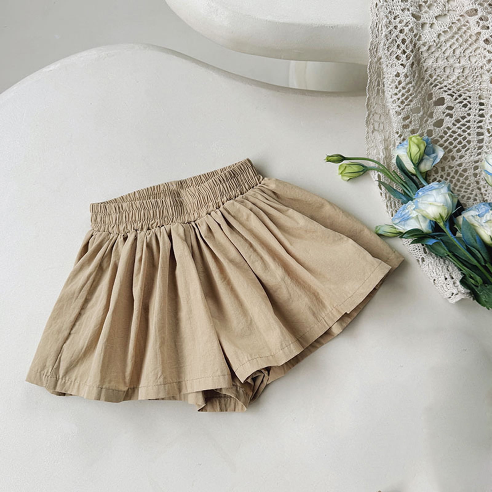 WNVMWI Skirt for Girls Khaki 2024 Summer Bow Pleated Skirt