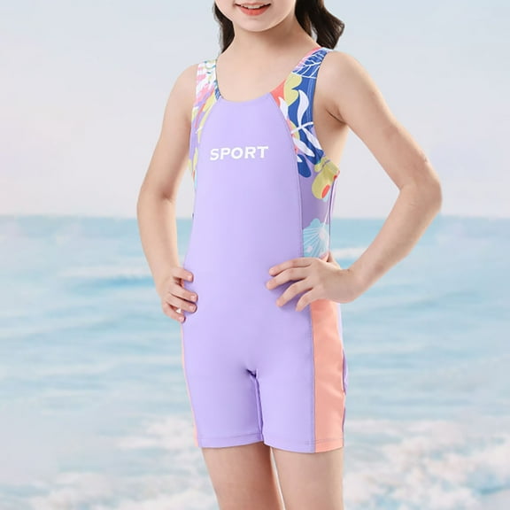 Quaouag Girls One Piece Sleeveless Rash Guard Swimsuit Sun Protection Wetsuit Bathing Suits Purple L,XL,2XL,3XL,4XL,5XL