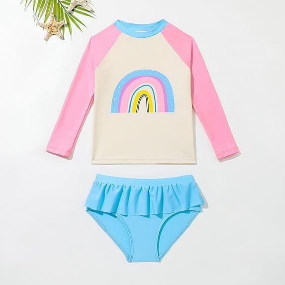 Quaouag Girls Swimsuits Long Sleeve Rash Guard for Kids Girls Hawaiian Swim Shirts UPF 50+ Sun Protectio Multicolor 4,5,6,7,8