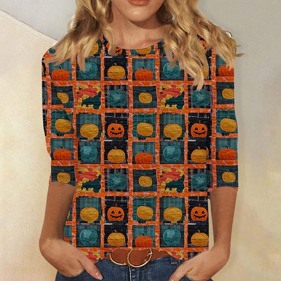Quaouag Halloween Shirts for Women Witches Gather Party Tshirt Halloween Witches Graphic Tees Witches Full Moon Art Print Shirt