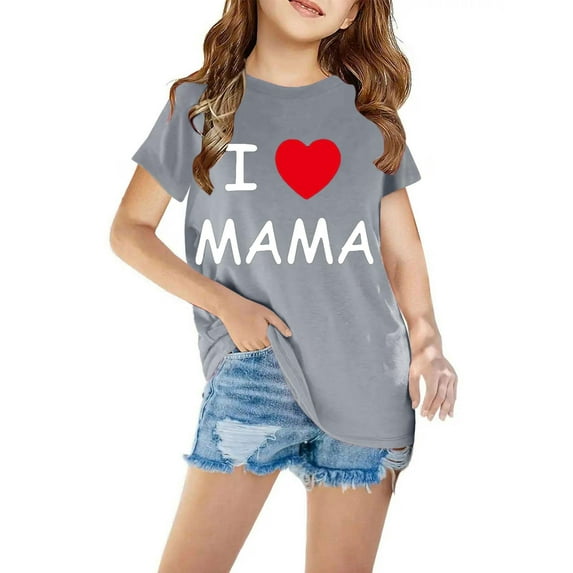 Quaouag I Love My Mama Heart Celebrate Mom T-Shirt for Kids