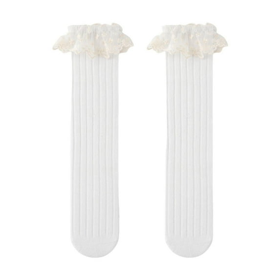 Quaouag Infant Frilly Baby Girls Knee High Socks Newborn Thigh Lace Ruffle Long Socks Toddler Tights Stockings