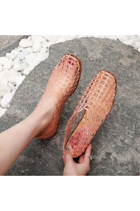 Jelly Mesh Ballet Flats for Women Adult Clear Hollow Jelly Sandals Beach Ballerina Jellies Shoes