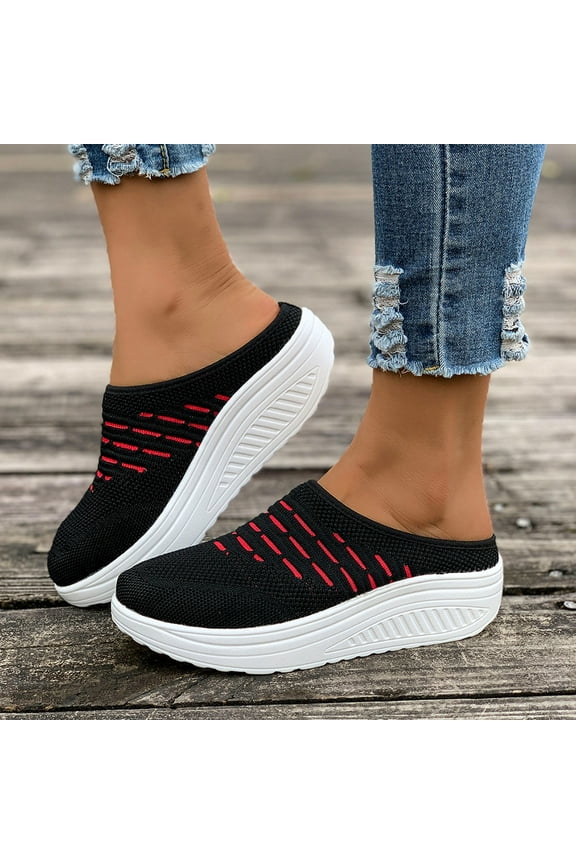Ladies Lightweight Knitted Mesh Fabric Non-Slip Rubber Soles Garden Shoes Breathable Beach Shoes Clogs Mules Shoes
