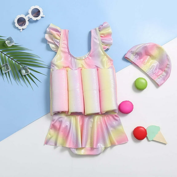 Quaouag One-Piece Children Buoyancy Swimsuit Swim Vest Detachable Float Swimwear With Hat, Perfect for Kids or Baby Learn to Swimming Multicolor M,L,XL,L2