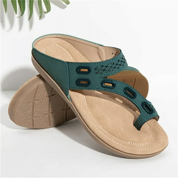 Quaouag Sandals Women Dressy Summer Comfortable Flip Flops with Arch Support Flower Hollow Thong Clip Toe Wedge Sandals Lightweight Ladies Beach Shoes Slipper