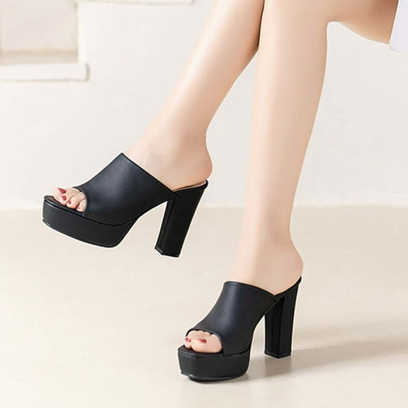 Quaouag Sexy Chunky Heels Dress Shoes Elegant Woman Heeled Shoes Luxury Designer Sandals Summer Comfortable Middle Heel Slippers Fashion Fish Mouth Casual