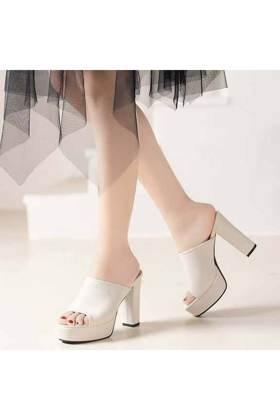 Chunky Heels Dress Shoes Elegant Woman Heeled Shoes Designer Sandals Summer Comfortable Middle Heel Slippers Fashion Fish Mouth Casual