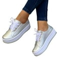 thumbnail image 1 of Quaouag Shoes For Women Sneakers Slip Ons Low Top Lace-up Classic Casual Leather Walking Shoes Summer Flats Loafers, 1 of 3