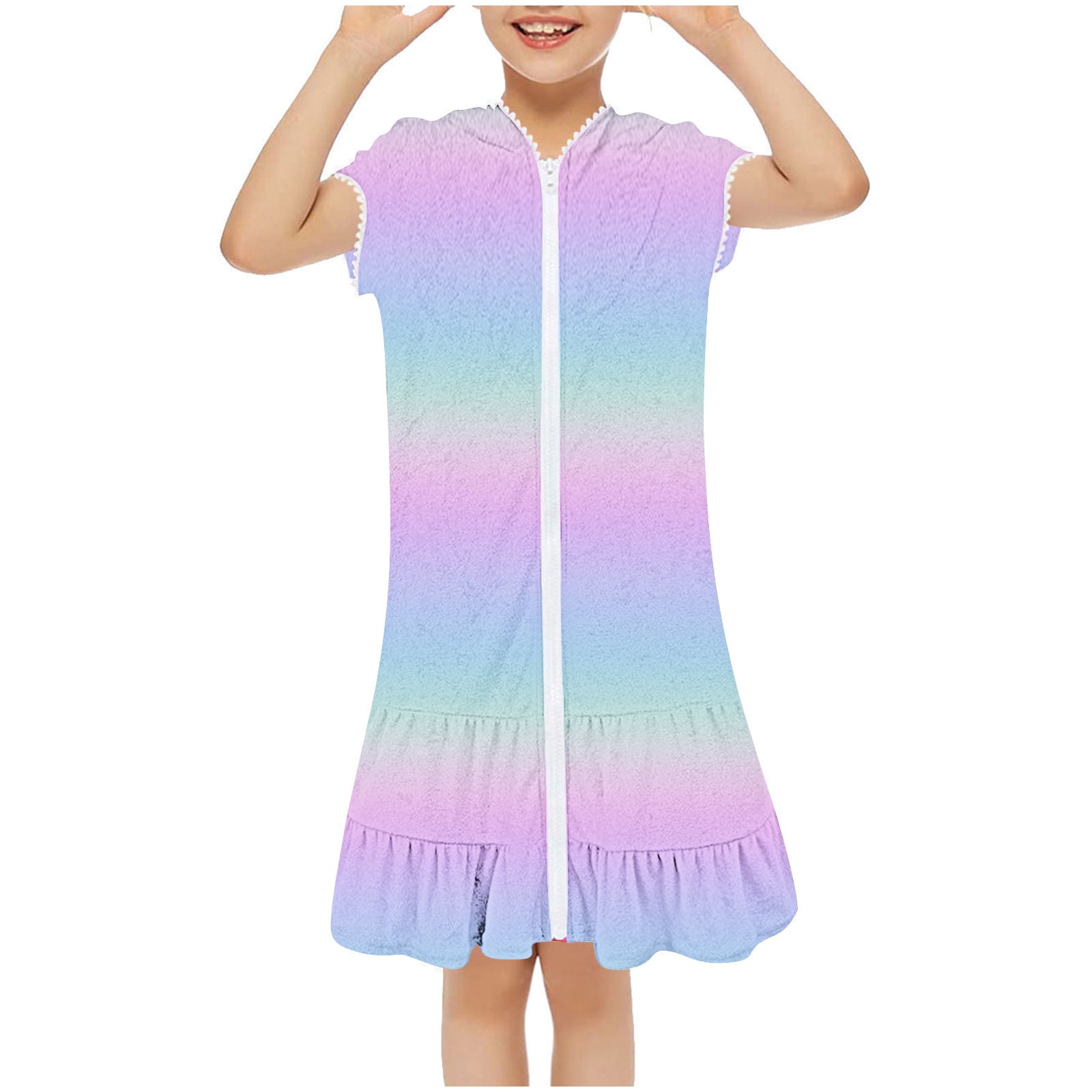 Girls Swim Robe Quaouag Summer Girls Swim Coverups Swimsuit Cover-Up Hooded Zip-Up ...
